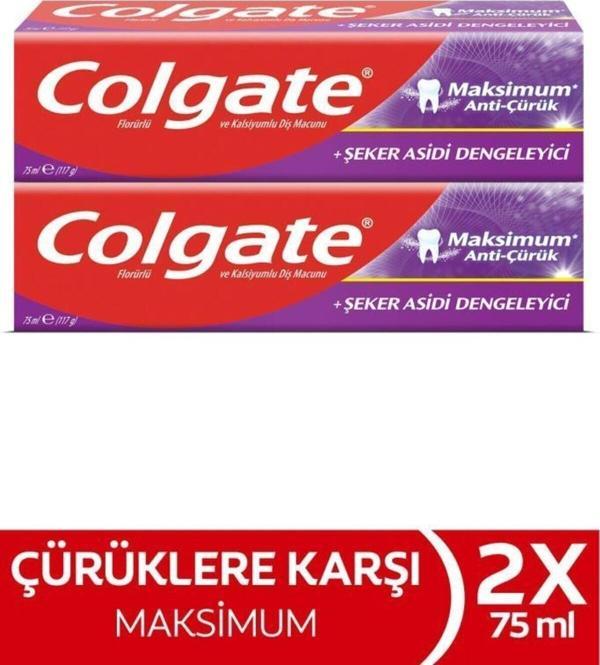 Colgate Maksimum Anti Çürük Şeker Asidi Dengeleyici Diş Macunu 75 Ml X 2 Adet - Image 1