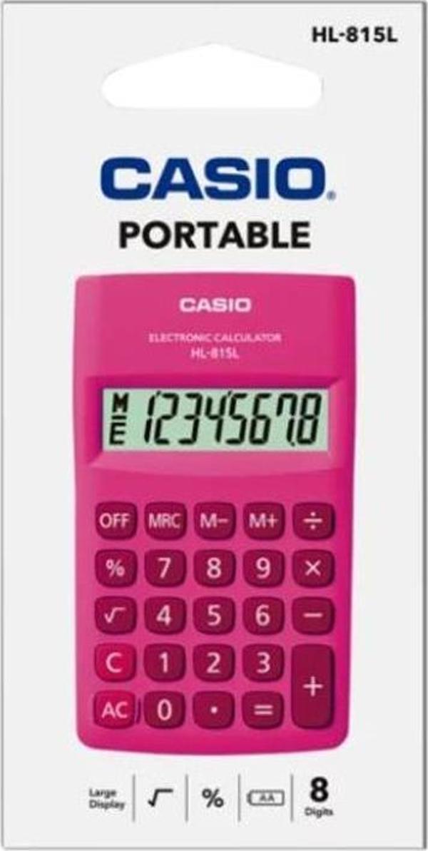 Casio HL-815L-PK 8 Hane Pembe Cep Tipi Hesap Makinesi - Image 1
