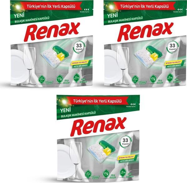 Renax Bulaşık Makinesi Kapsülü Hepsi Bir Arada 33'lü x 3 Adet (99 Kapsül) - Image 1