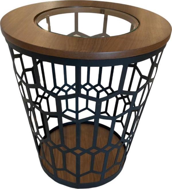 T.Concept Dekoratif Ahşap Camlı Yan Sehpa 48 cm - Image 1