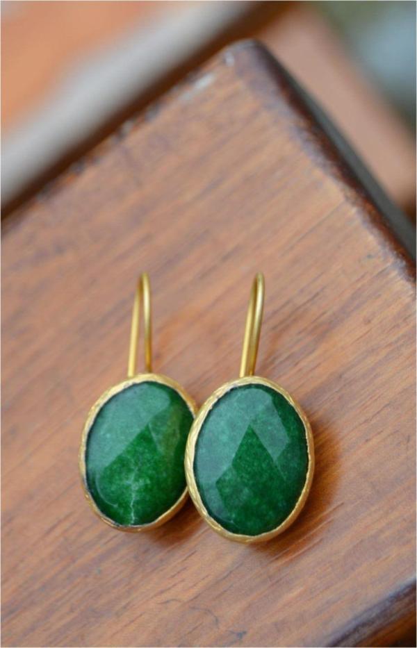 Stoneage Altın Kaplama Jade Doğal Taş Kadın Küpe Yeşil - Image 1