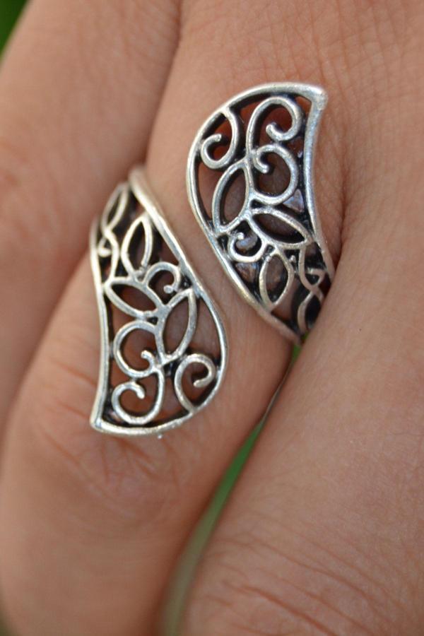 Stoneage Antik Gümüş Vintage Ayarlanabilir Sarmal Bayan Yüzük Gümüş - Image 1