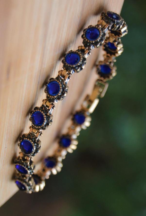 Stoneage Black Diamond Ve Safir Mavi Taşlı Bileklik Mavi - Image 1