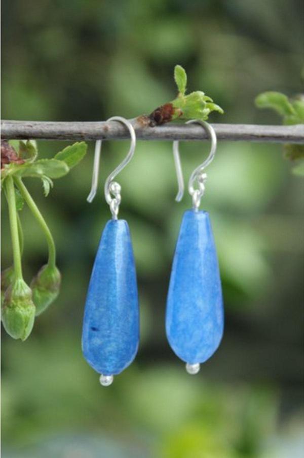 Stoneage Gümüş Küpe Jade Doğal Taş Mavi - Image 1