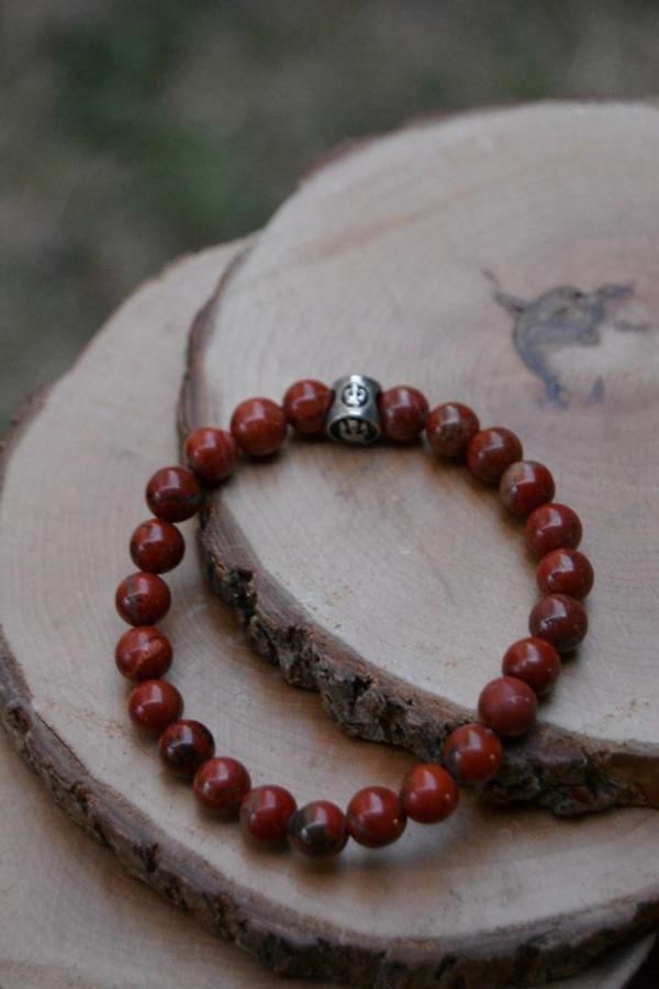 Stoneage Jasper Doğal Taş Bay Bayan Bileklik Bordo - Image 1