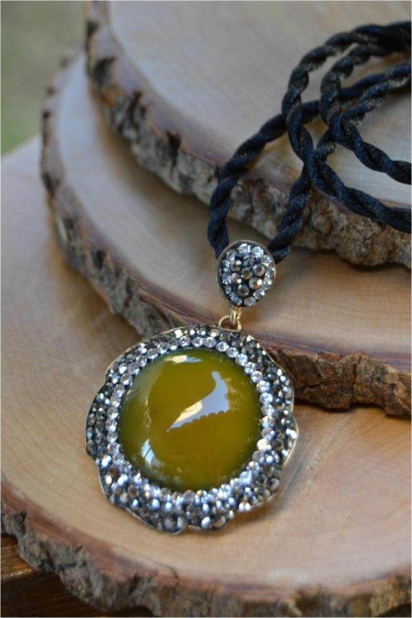 Stoneage Jewellery Akik Doğal Taş El Yapımı Kolye Hardal - Image 1