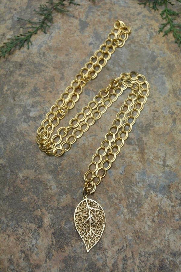 Stoneage Jewellery Altın Kaplama Yaprak Uzun Bayan Kolye Altın Sarı - Image 1