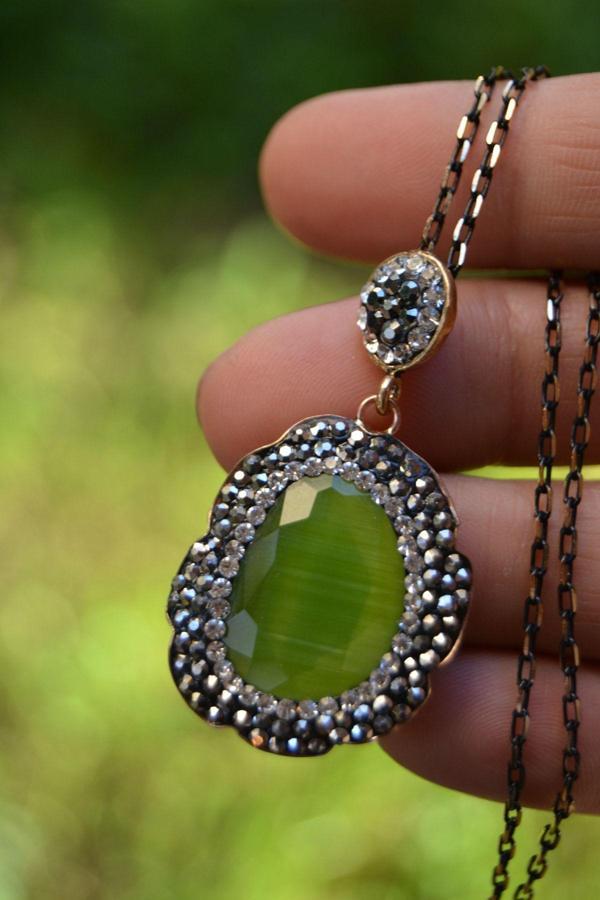 Stoneage Jewellery Bayan Kolye Kedi Gözü Fıstık Yeşili Fıstık Yeşili - Image 1