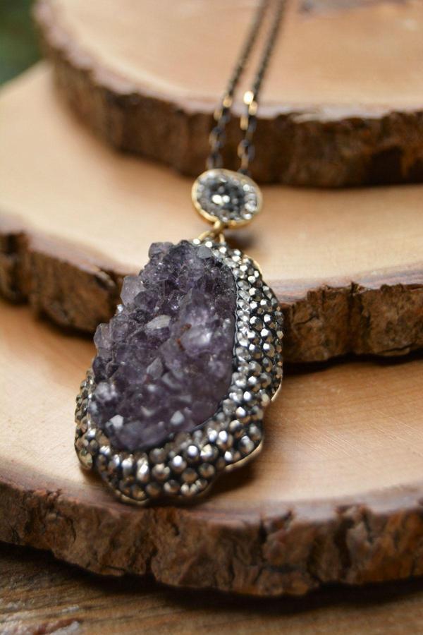 Stoneage Jewellery Bayan Kolye Özel Tasarım Ametist Doğal Taş Mor - Image 1