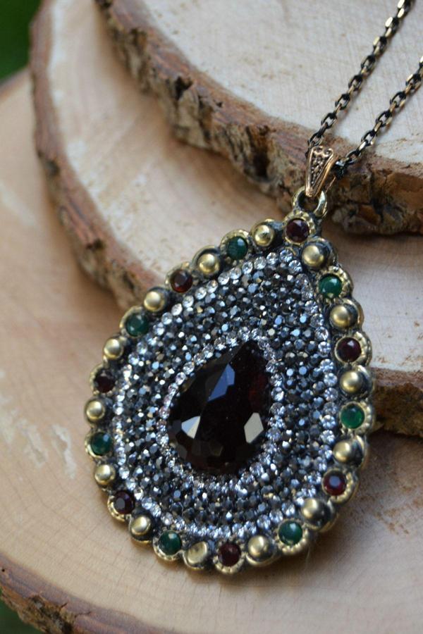 Stoneage Jewellery Bordo Kristal Taşlı Bayan Kolye Bordo - Image 1