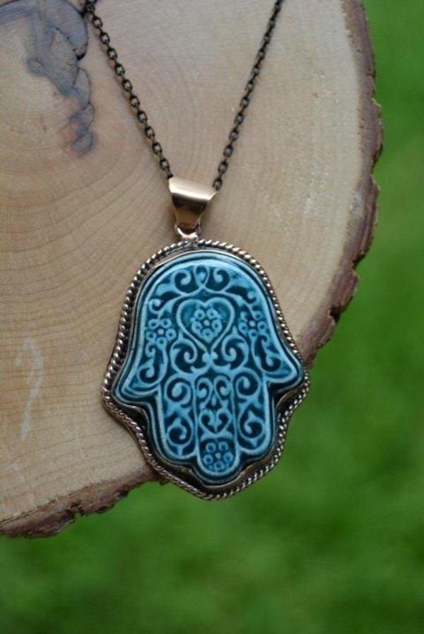 Stoneage Jewellery El Sıvaması Fatma Ana Bayan Kolye Turkuaz - Image 1