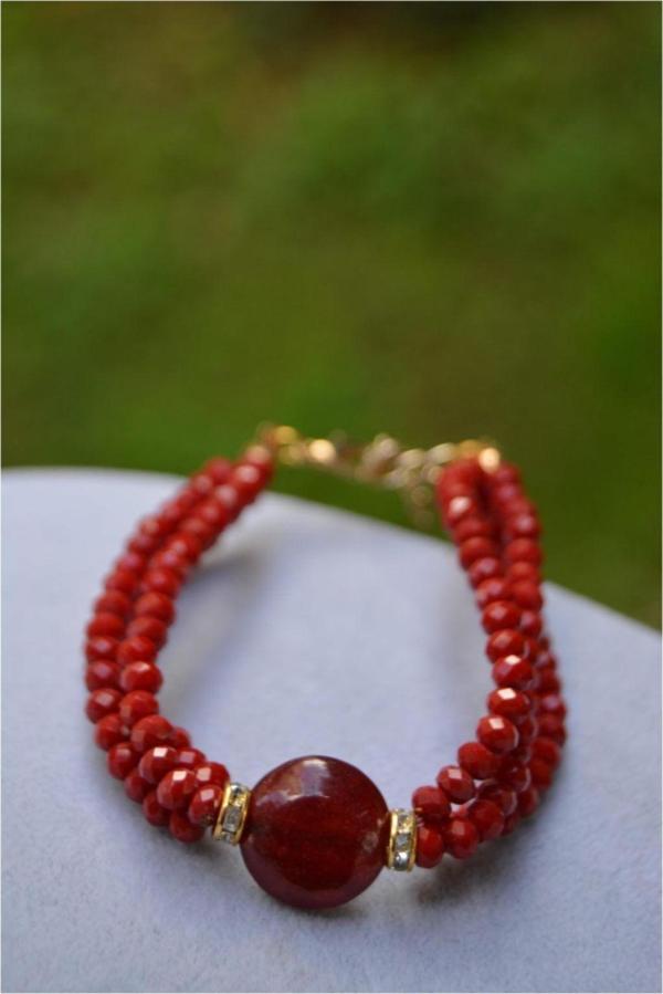 Stoneage Jewellery Jade Doğal Taş Kristal Bileklik Kırmızı - Image 1