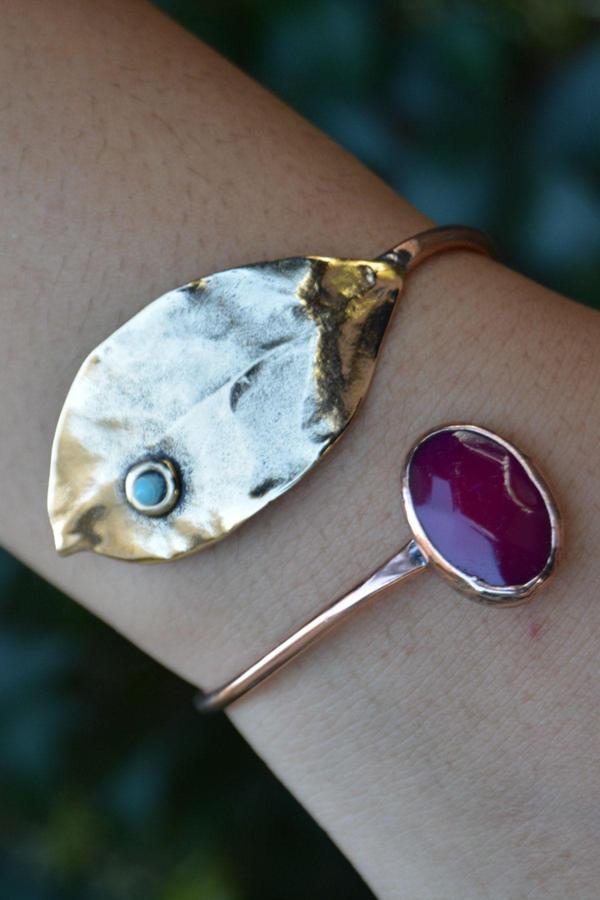 Stoneage Jewellery Jade Taşlı Tasarım Bileklik Mor - Image 1