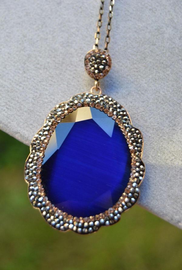 Stoneage Jewellery Kedi Gözü Büyük Kolye Mavi - Image 1