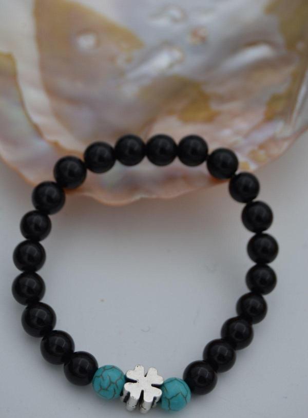 Stoneage Jewellery Oniks Ve Turkuaz Doğal Taşlı Bileklik Siyah ve Turkuaz - Image 1