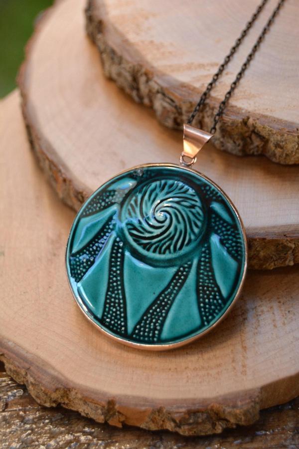 Stoneage Jewellery Özel Tasarım Çini Bayan Kolye Turkuaz ve Siyah - Image 1