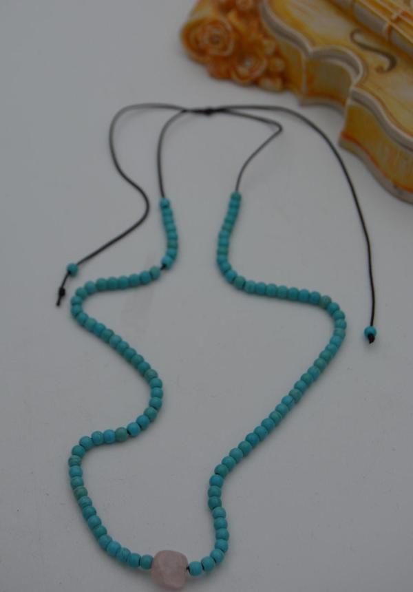 Stoneage Jewellery Pembe Kuvars Ve Turkuaz Taşlı Metalsiz Kolye Turkuaz - Image 1