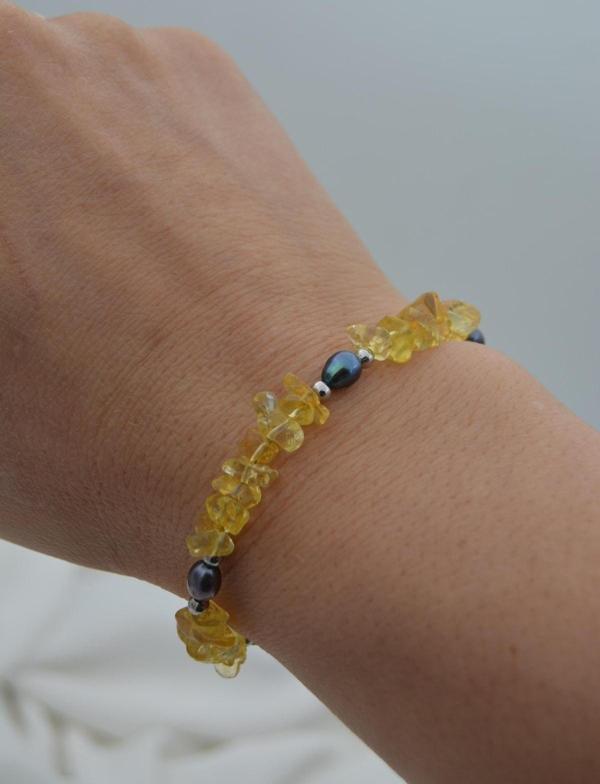 Stoneage Jewellery Sitrin Ve Arpa Inci Bileklik Sarı Gri - Image 1