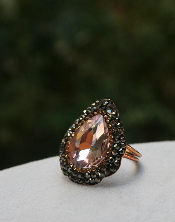 Stoneage Kristal Taşlı El Yapımı Ayarlanabilir Bayan Yüzük Pudra - Image 1