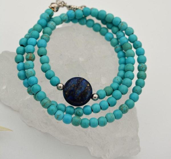 Stoneage Lapis Lauli Ve Turkuaz Taşlı T Kilit Şifa Kolyesi Turkuaz - Image 1
