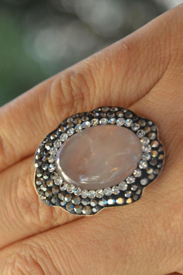 Stoneage Pembe Kuvars Doğal Taş Bayan Yüzük Ayarlanabilir Pembe - Image 1