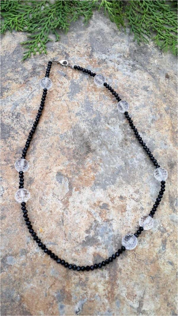 Stoneage Siyah Kristal Taşlı Tasarım Kadın Kolye Siyah ve Şeffaf Kristal - Image 1