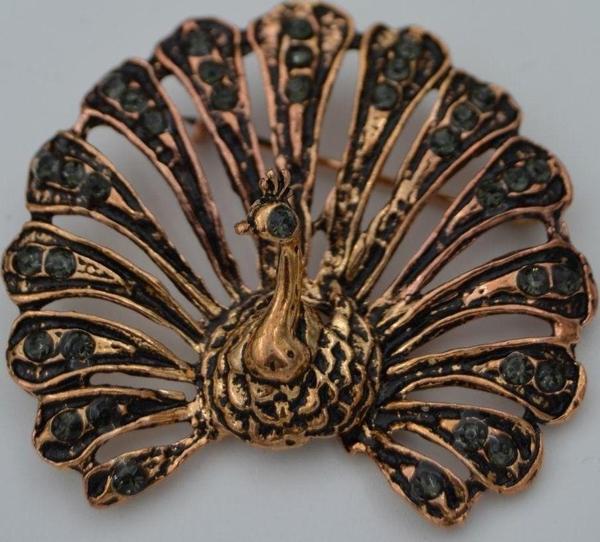 Stoneage Tavus Kuşu Bronz Zirkon Taşlı Broş Bronz - Image 1