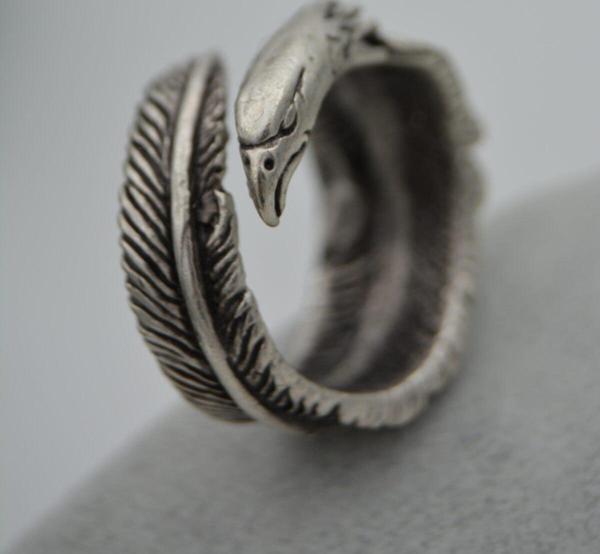 Stoneage Unisex Ayarlanabilen Kartal Ve Tüy Figürlü Bohem Antik Gümüşkaplama Yüzük Gümüş - Image 1