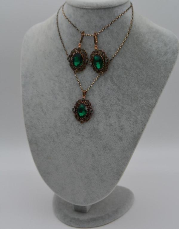 Stoneage Zümrüt Ve Zirkon Taşlı Kolye Ve Küpe Set Takım Yeşil Yeşil - Image 1