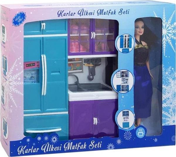 Oyuncak Store Karlar Ülkesi Oyuncak Bebek Ve 2'Li Mutfak Seti Buzdolabı Lavabo Tencere Tava Yemek Oyun Seti - Image 1