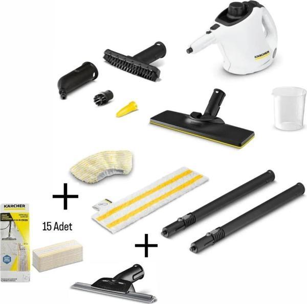 Karcher SC 1 EasyFix Buharlı Temizlik Makinesi + Cam Temizlik Aparatı + 15 Adet Mikrofiber Bez - Image 1