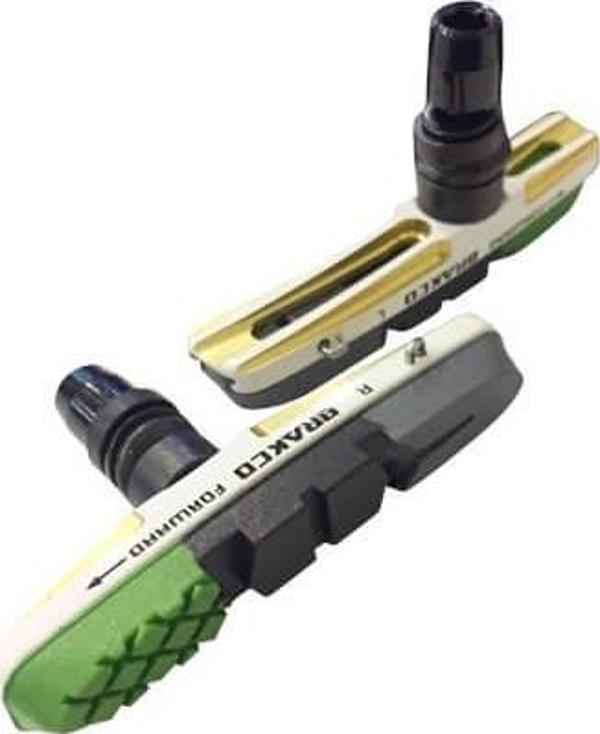 Brakco Bisiklet V Fren Papuç Seti M-L55D+955VCR Yüksek Performan Pabuç Beyaz Altın Sarısı - Image 1