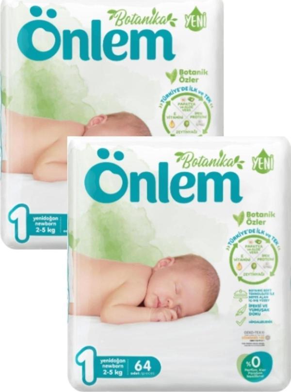 Önlem Botanika 1 Numara YenidoğanÖnlem Botanika 1 Numara Yenidoğan Bebek Bezi Jumbo Paket 64 Adet (2 - 5 kg) x 2 Paket - Image 1