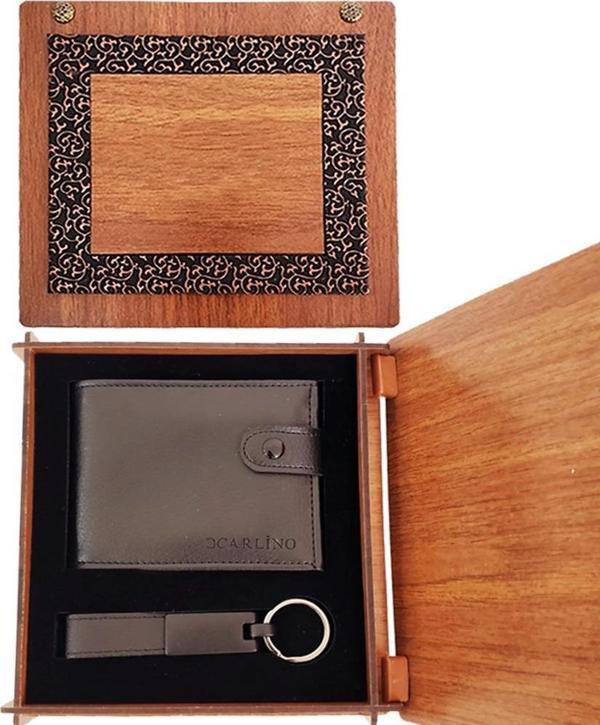 Ahşap Kutulu Cüzdan Mat Siyah Anahtarlık Dekoratif Hediyelik - Image 1