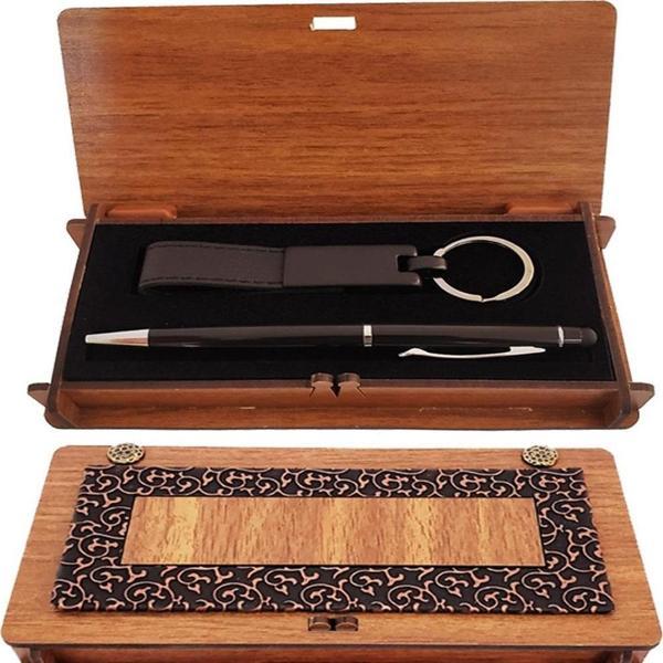 Ahşap Kutulu Siyah Kalem Anahtarlık Dekoratif Hediyelik - Image 1