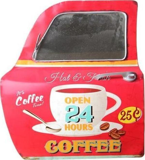 Dekoratif Coffee Temalı Kırmızı Araba Kapısı Ayna Hediyelik - Image 1