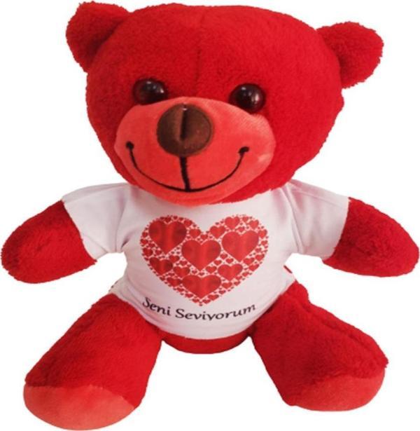 Kalpli Seni Seviyorum Tişörtlü Kırmızı Ayıcık Peluş Ayı - Image 1