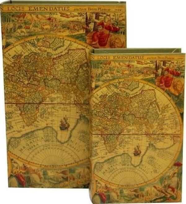Kutu Kitap Harita 2'li Set Dekoratif Hediyelik - Image 1