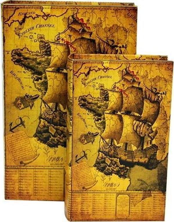 Kutu Kitap Harita 2'li Set Dekoratif Hediyelik - Image 1