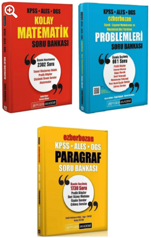 Pegem KPSS ALES DGS Kolay Matematik + Ezberbozan Problemler Paragraf Soru 3 lü Set - Pegem Akademi Yayıncılık - Image 1