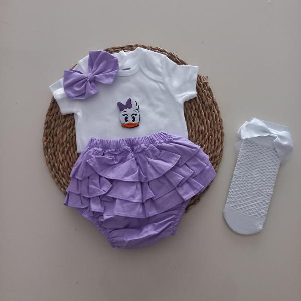 MARS BABY Kız Bebek Lila Daisy Fırfır Şort Etek Bodyli Beyaz File Takımı - Image 1