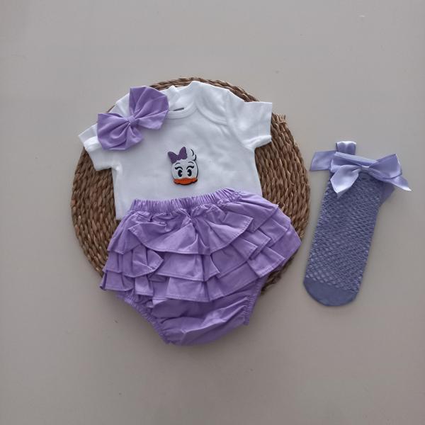 MARS BABY Kız Bebek Lila Daisy Fırfır Şort Etek Bodyli Lila File Takımı - Image 1