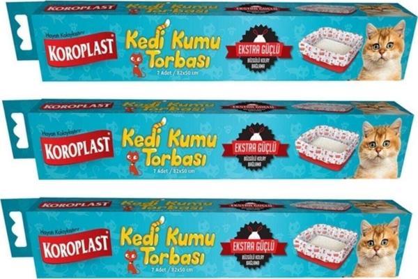 Koroplast Büzgülü Ekstra Güçlü Kedi Kumu Poşedi 82 x 50 CM 7'li Beyaz x 3 Adet - Image 1