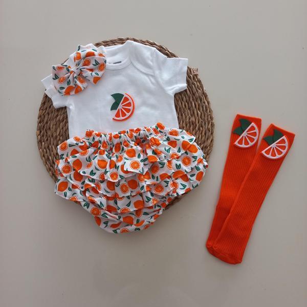 MARS BABY Kız Bebek Portakal Fırfır Şort Etek Bodyli Çorap Takımı - Image 1