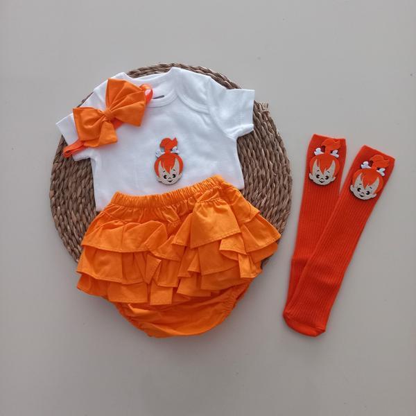 MARS BABY Kız Bebek Turuncu Çakıl Fırfır Şort Etek Badili Çorap Takımı - Image 1