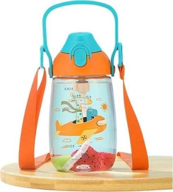 Uzspace Vagonlife Uzspace VGN2201 Turuncu Sunshine Pipetli 500 ml Boyun Askılı Tritan Çocuk Su Matarası -Kutulu - Image 1