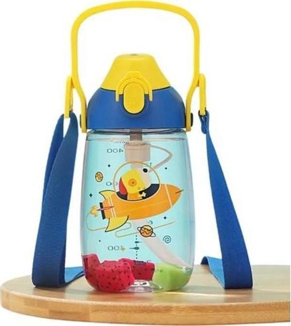 Uzspace Vagonlife Uzspace VGN2201 Mavi Galactic Pipetli 500 ml Boyun Askılı Tritan Çocuk Su Matarası -Kutulu - Image 1