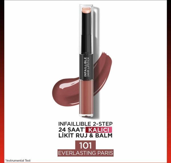 L'Oréal Paris Infaillible 2-Step 24 Saat Kalıcı Likit Ruj & Balm - 101 Everlasting Paris - Image 1