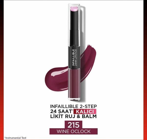 L'Oréal Paris Infaillible 2-Step 24 Saat Kalıcı Likit Ruj & Balm - 215 Wine Oclock - Image 1