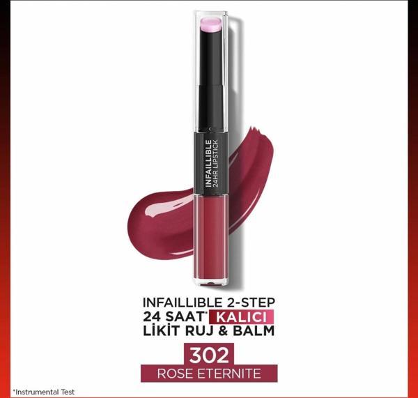 L'Oréal Paris Infaillible 2-Step 24 Saat Kalıcı Likit Ruj & Balm - 302 Rose Eternite - Image 1